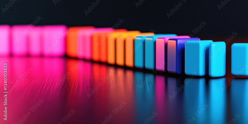 Poster Gradient Domino Disruption Vibrant Digital Transformation Metaphor for Agile Business Strategy, Innovation, and Cascading Technological Change