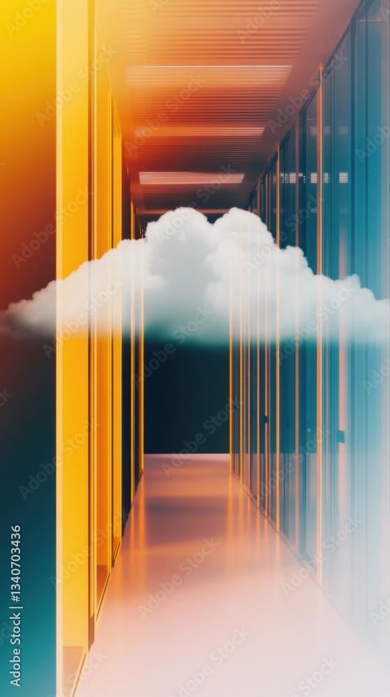 Poster Quantum Cloud Architecture Immersive Digital Infrastructure Visualization with Gradient Perspective - Next-Gen Enterprise Connectivity and Innovative Data Ecosystem Design