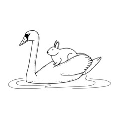 swan and rabbit outline vector illustration
