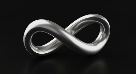 Rendering of Silver Infinity Symbol on Black Background Represents Timelessness