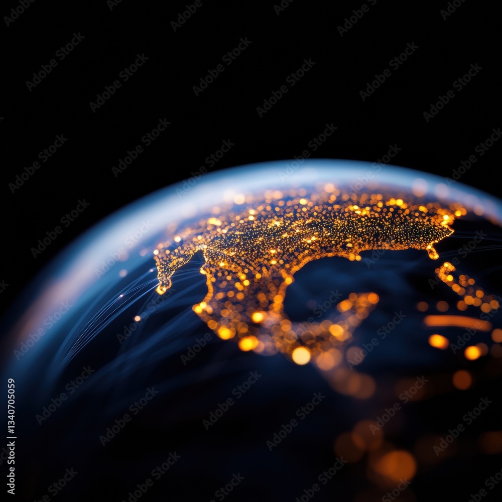 Aufkleber illuminated global connectivity futuristic digital mapping of worldwide network dynamics, revealing 