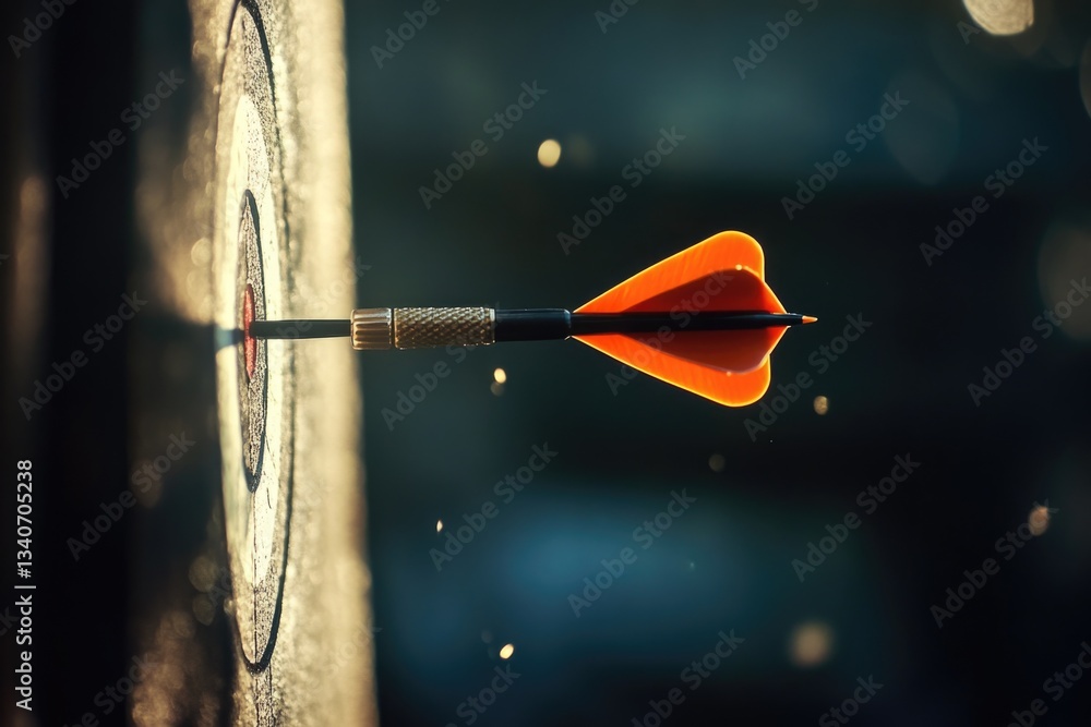 Poster a sharp dart striking the center of a circular target, representing accuracy and precision