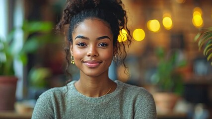 A woman with curly hair is sitting at a table with a laptop