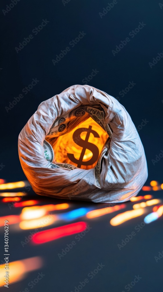Aufkleber Cyberpunk Financial Revolution Luminescent Digital Money Bag with Dynamic Data Streams - Next-Gen Cryptocurrency Wealth Protection and Blockchain Visualization