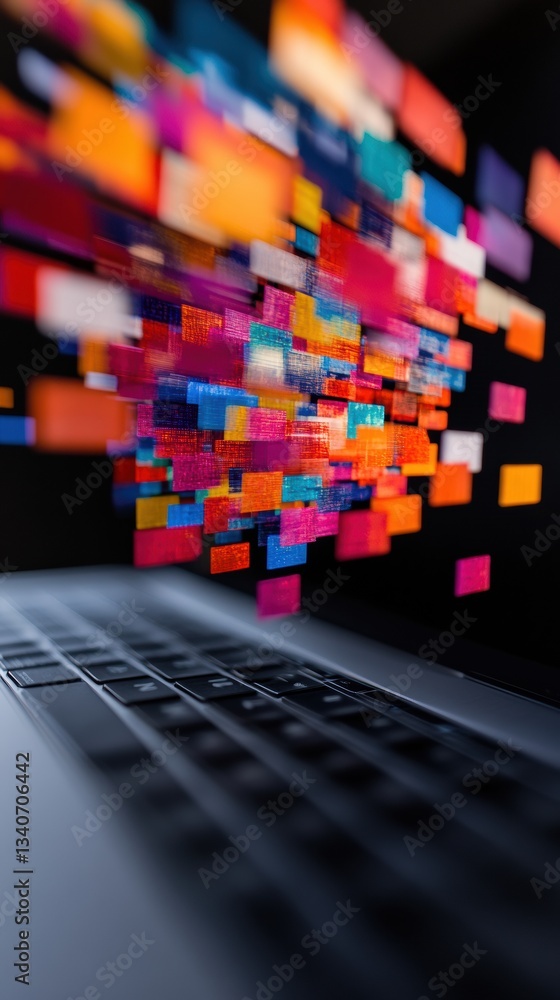 Fototapete immersive digital transformation vibrant ai-powered data visualization emerging from sleek laptop - 