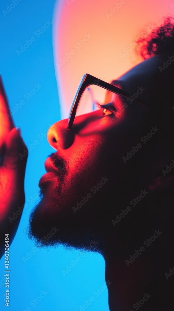 Poster vibrant digital immersion gen z tech professional in high-contrast neon aesthetic exploring innovati
