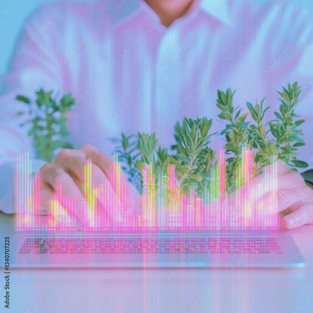 Aufkleber eco-tech visualization innovative growth analytics with holographic plant data visualization - susta