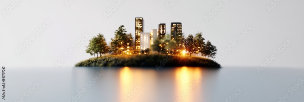Aufkleber illuminated urban microcosm sustainable smart city digital twin concept visualizing harmonious ecosy