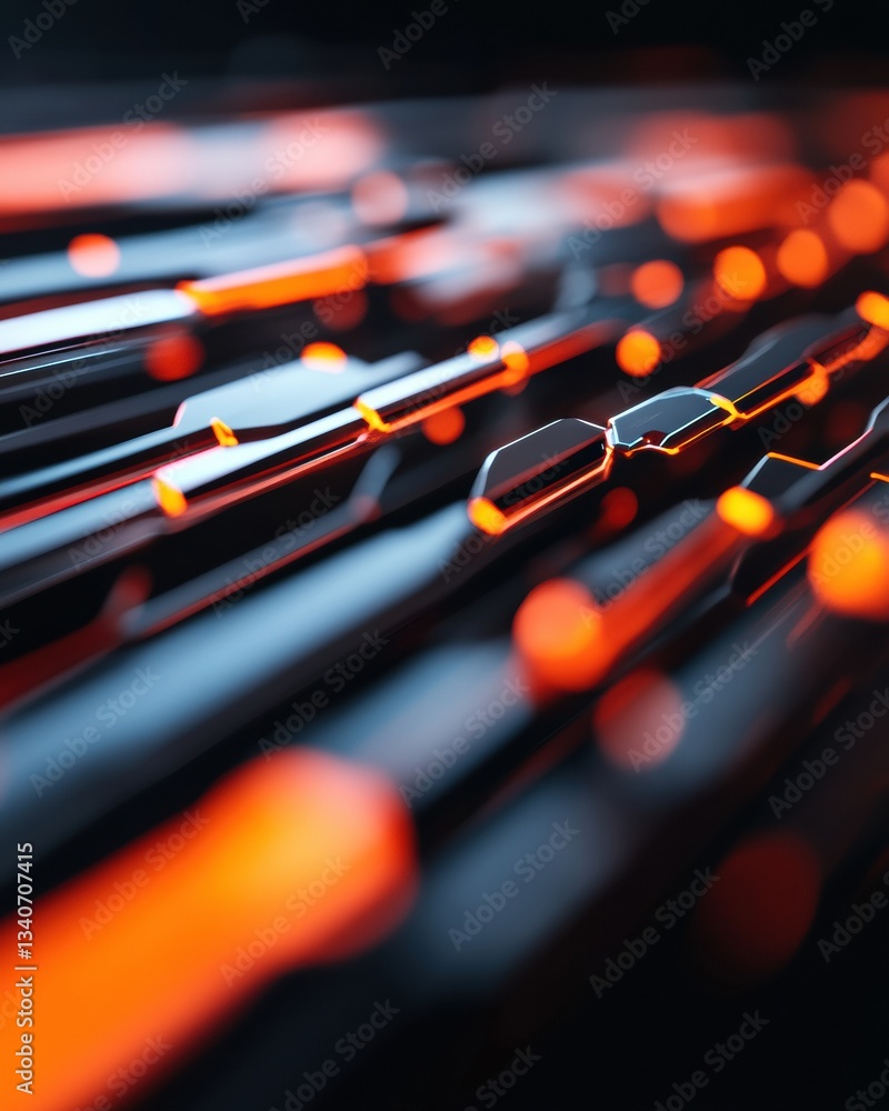 Poster Futuristic Network Flow High-Velocity Digital Connectivity Visualization with Neon Orange Circuitry - Innovative Tech Marketing Imagery for Cutting-Edge Infrastructure Insights