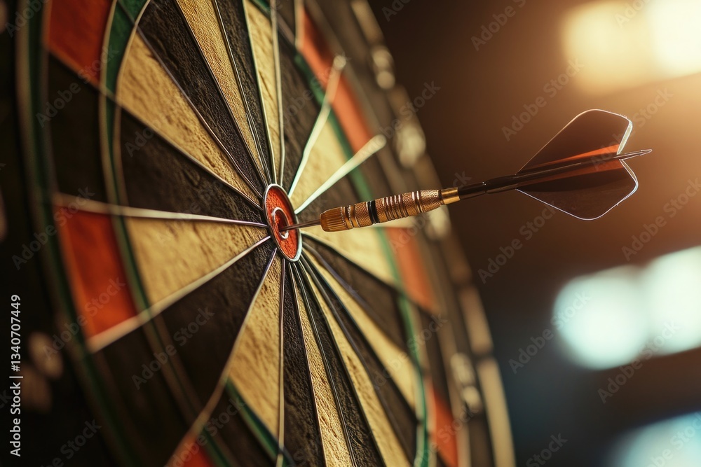Poster a close-up shot of a dart piercing the center of a target