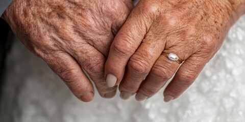 Fototapeta premium Tender Aging Compassionate Intergenerational Wellness Imagery Capturing Lifelong Love and Intimacy, Celebrating Senior Connection through Delicate Hand Embrace