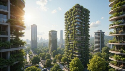 Sustainable urban living green high-rise architecture in the cityscape modern development environmental harmony aerial perspective city concept