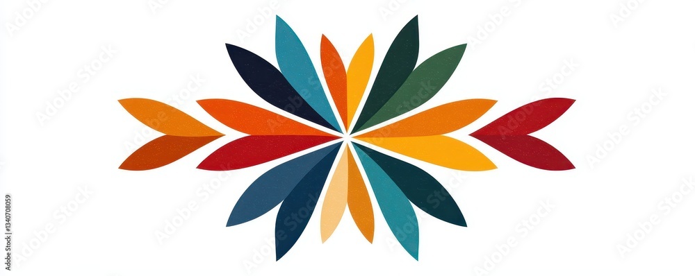 Poster a colorful design featuring stylized leaves radiating outward in a symmetrical pattern, showcasing v