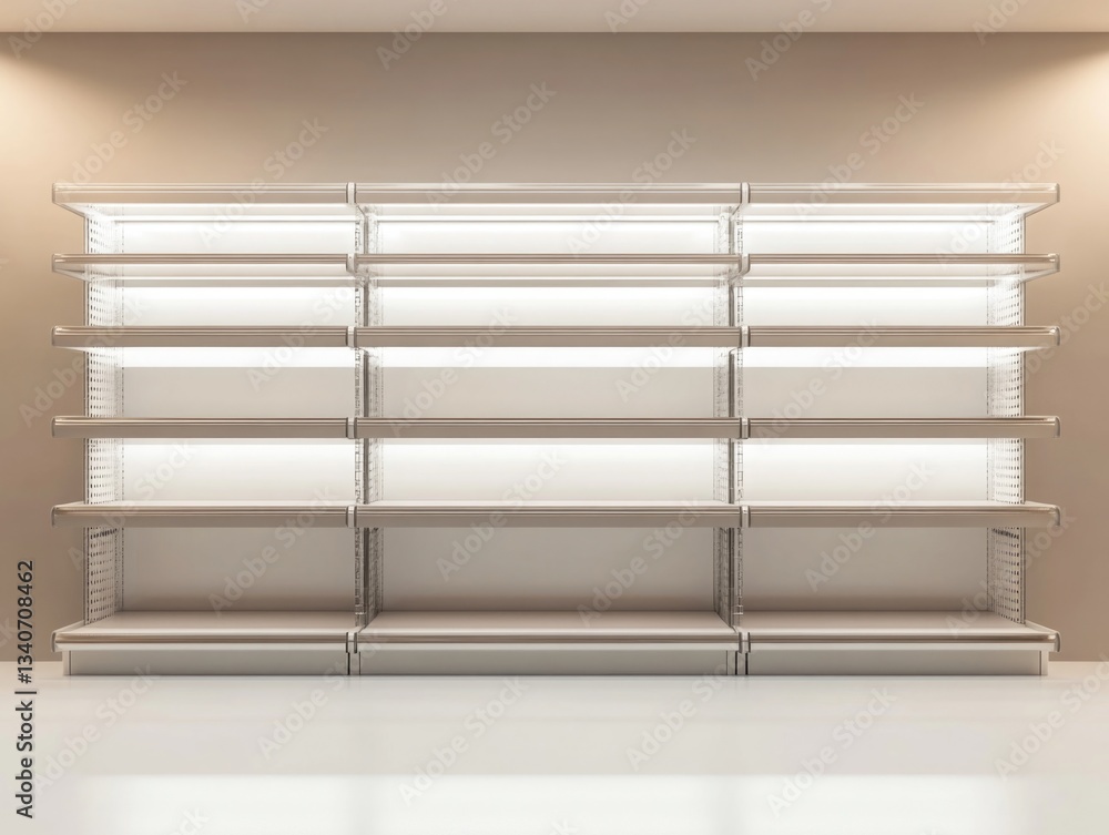 Poster a simple white room with an empty shelf, perfect for minimalistic or modern design concepts