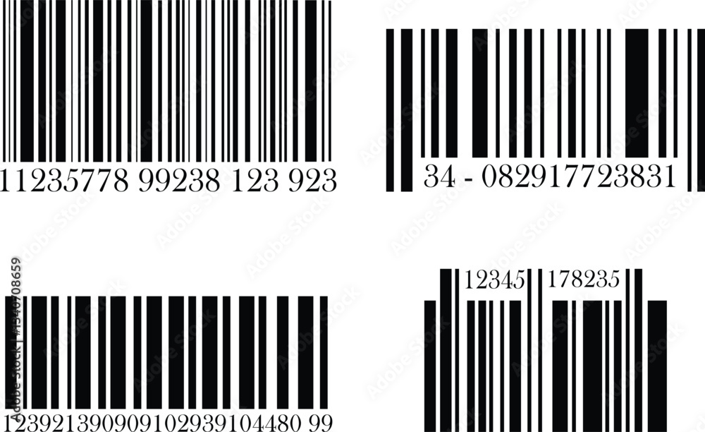 Poster bar code icons set for shop product price tag. universal product scan code with numbers. business co
