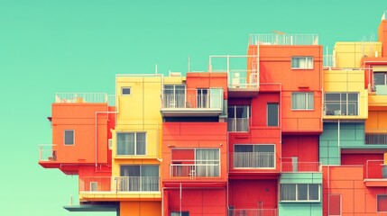 Multi colored apartments stand against a clear turquoise sky beautifully