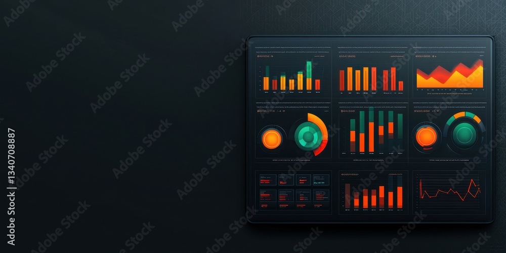 Poster A vibrant data visualization dashboard displaying various graphs and charts in a dark-themed interface.