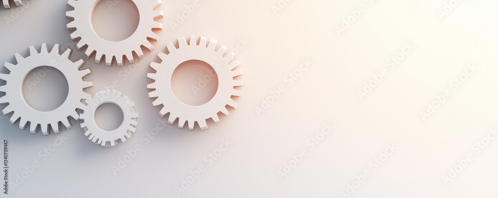 Poster a minimalist arrangement of interlocking gears against a light background, symbolizing mechanics, en
