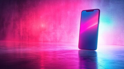 Sleek Smartphone on Futuristic Neon Background with Vibrant Colors