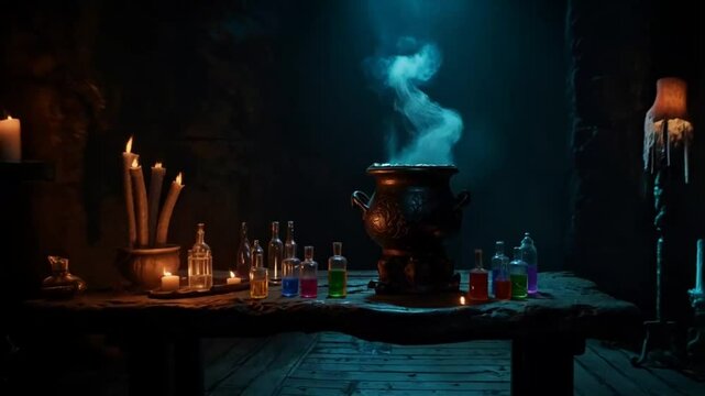 Witch's pot with magic potion