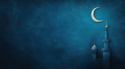 Crescent Moon Over Mosque: A Serene Night Scene