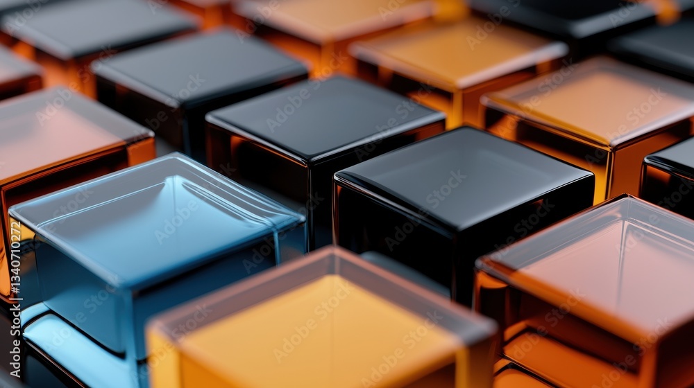 Poster a close-up view of colorful translucent cubes arranged in a grid, showcasing a variety of hues and r