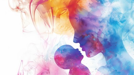 Artistic representation of world maternal mental health day with vibrant colors and mother-child silhouette. Horizontal banner. Copy space. Postpartum depression. Postnatal care , women's wellness
