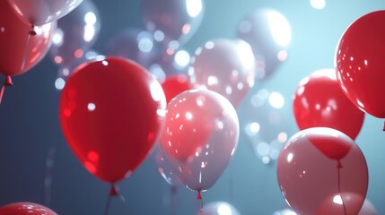 A cluster of red and white balloons drifting in mid-air, perfect for party or celebration illustrations