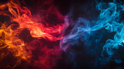 Fototapeta premium Black background with red and blue flames. Abstract background for presentation template.