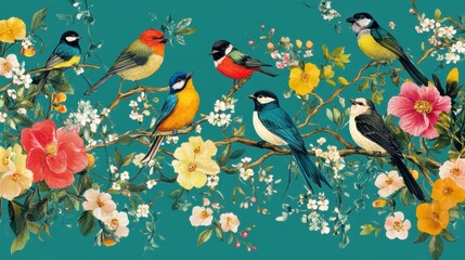 A joyful arrangement of birds and floral motifs, perfect for invitations and event decor