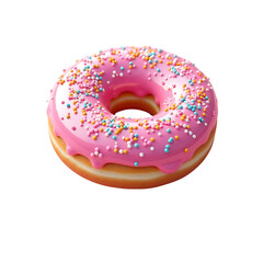 Pink donut with sprinkles isolated on a transparent background