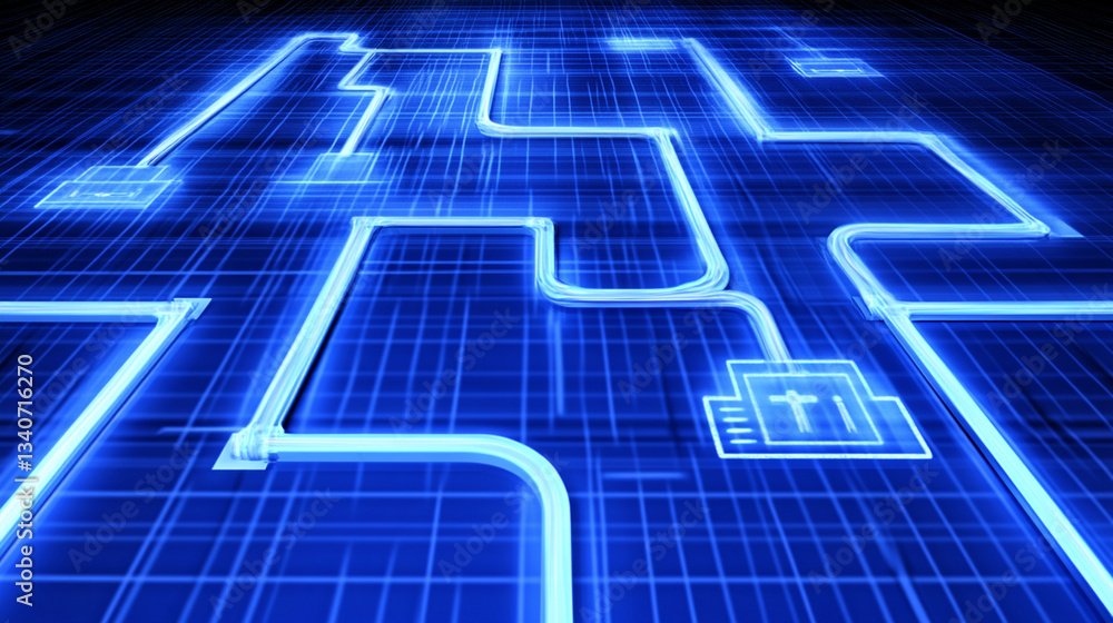 Poster navigating complex digital pathways technology data visualization abstract futuristic environment ae