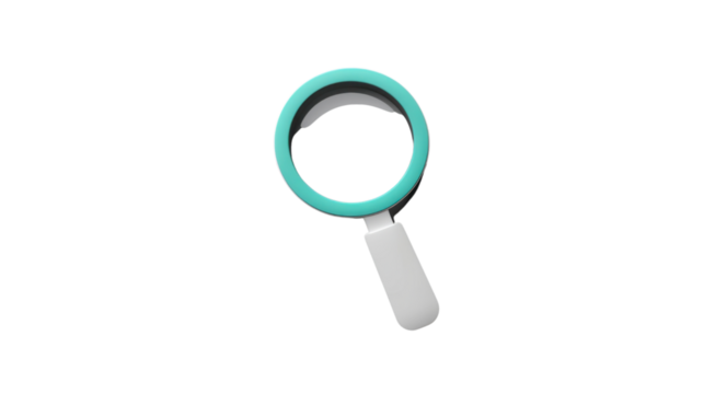 3d magnifying glass searching with transparent background