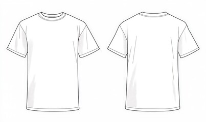 Naklejka premium Short sleeve Basic T shirt overall technical fashion flat sketch vector illustration template front and back views. Apparel clothing mock up for men's and boys