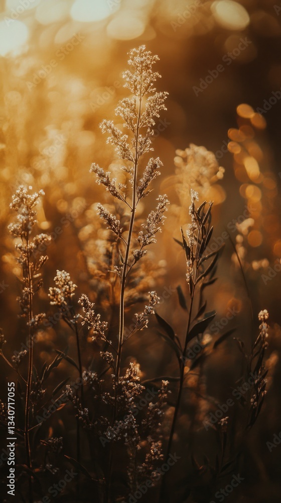 Poster a close-up view of a plant with sunlight shining from behind, ideal for use as a decorative element 