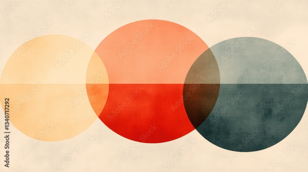 Poster abstract composition: intersecting circles in warm hues