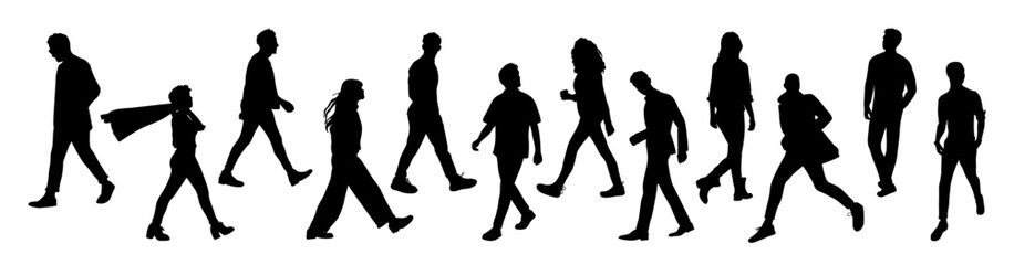 Silhouettes of business people walking vector isolated on transparent background