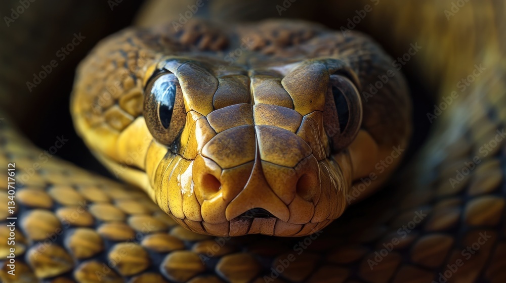 Poster a close-up view of a snake's head, ideal for highlighting details or adding context to stories about