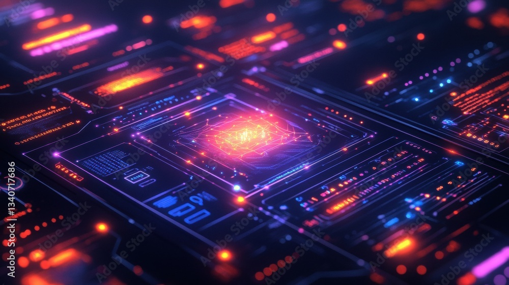 Poster abstract representation of machine learning and deep learning concepts in tech