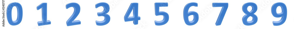 Poster set of 3d blue solid plastic number shapes isolated on a transparent background. 3d elements for gra