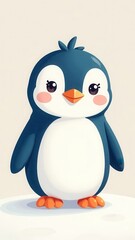 Obraz premium Adorable cartoon penguin with big eyes and rosy cheeks close-up