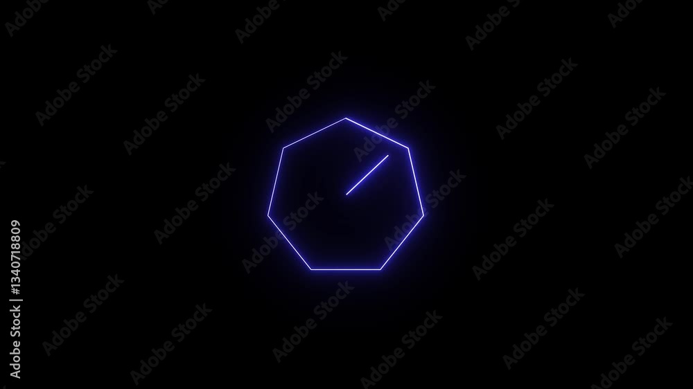 Poster neon glowing clock icon animation with smooth ticking motion, isolated on black background as time i
