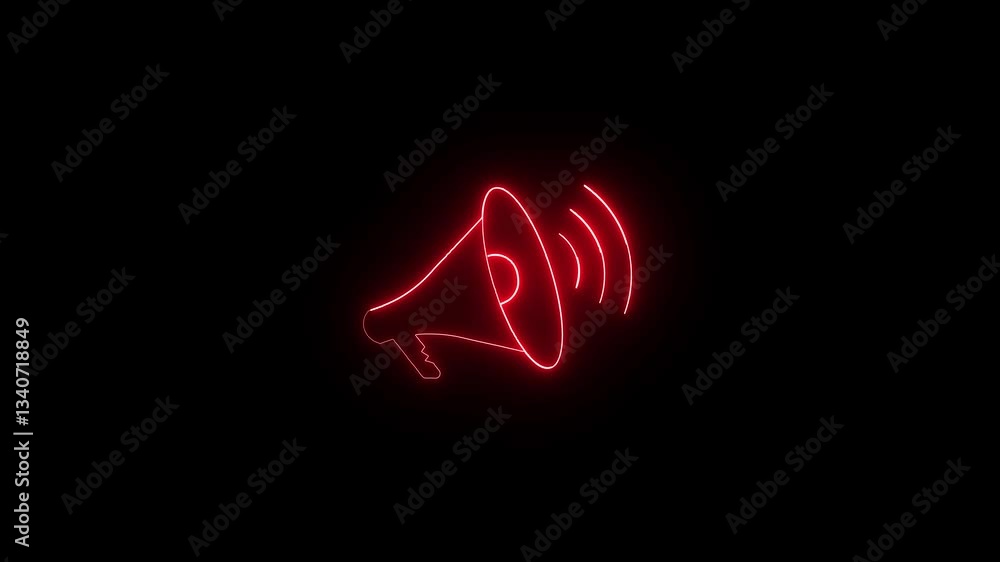 Poster glowing speaker and microphone icon animation. neon sound wave visual effect on a black background.