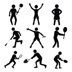Male playing tennis icons of silhouette black shape vector design