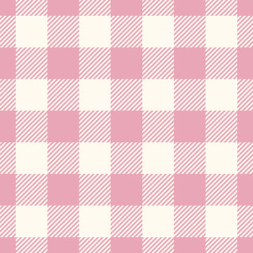 Seamless pink gingham pattern creates a classic checkered design, perfect for backgrounds, textiles, and other design projects
