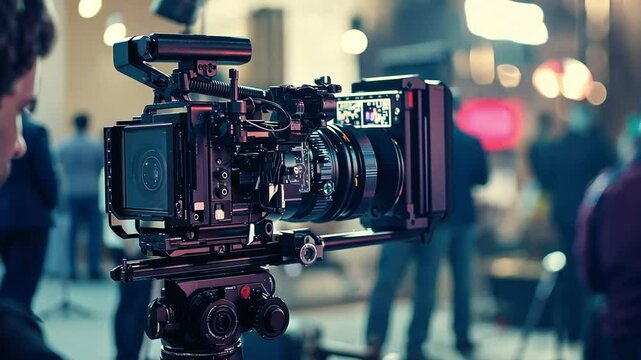 A man is filming a scene with a camera