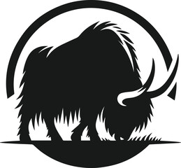 Obraz premium Yak grazing with head lowered animal vector silhouette