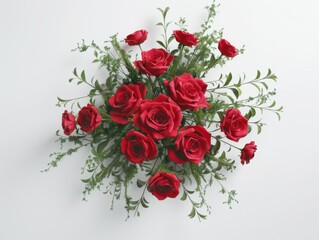 Highquality UHD photo Red roses bouquet on white top view