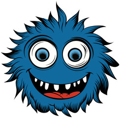 Cute little blue monster with big eyes and mouth