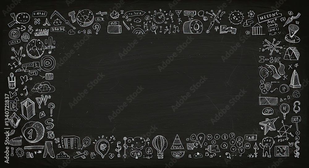 Aufkleber chalkboard frame: doodle border with various sketch elements, perfect for messages, announcements an